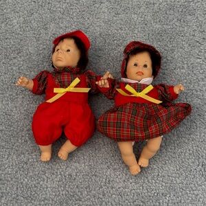 Vintage  Gi Go Dolls Plaid Red Doll Set